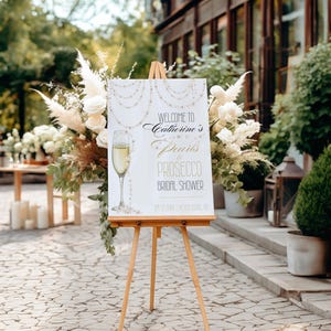 Pearls and Prosecco Bridal Shower Welcome Poster | Pearl Necklace Welcome Sign | Bridal Shower Welcome Sign Template |Printable Sign - Pearl