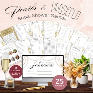 Pearls and Prosecco Bridal Shower Games | INSTANT DOWNLOAD | Printable Bridal Party Games Package - Pearl