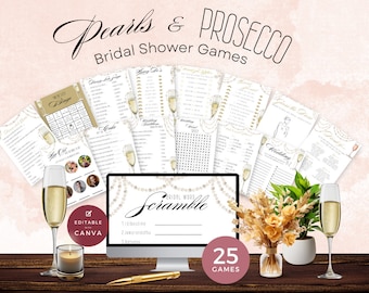 Pearls and Prosecco Bridal Shower Games | INSTANT DOWNLOAD | Printable Bridal Party Games Package - Pearl