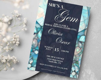 She's a Gem Bridal Shower Invitation | Opal | Geode Crystal Invite | Birthstone Bridal Shower | Digital Download | Instant Access - Gem