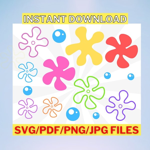 Bikini Bottom Under the Sea Flowers Instant Download Printable File Party Decal Stickers Multiple Files SVG, pdf, Cricut, PNG, JPG