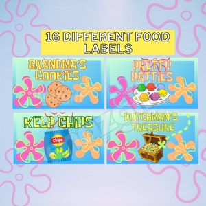 Dessin animé sous la mer 16 étiquettes de tente de nourriture Dessert modèle de décoration de fête d'anniversaire dessin animé Téléchargement instantané fichier numérique imprimable