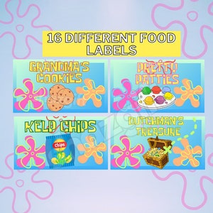 Sponge 16 Food Tent Labels Dessert Birthday Party Decor Template Under the Sea Instant Download Printable File