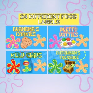 Cartoon Under the Sea 24 Voedsel Tentlabels Dessert Verjaardagsfeestje Decor Sjabloon Instant Download afdrukbaar digitaal bestand