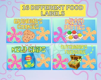 Cartoon Under the Sea 16 Food Tent Labels Dessert Birthday Party Decor Template Cartoon Instant Download Printable DIGITAL File