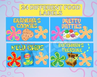 Desenho animado sob o mar 24 rótulos de barraca de comida sobremesa modelo de decoração de festa de aniversário download instantâneo arquivo digital para impressão