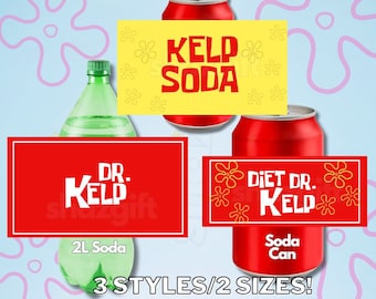 Cartoon Under the Sea Bundle Kelp Soda, Dr Kelp, and Diet Dr Kelp Soda Label Birthday Party Instant Download Printable DIGITAL File