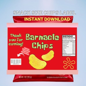 Cartoon Under the Sea Barnacle Chips Snack Size Chips Label Birthday Party Decor Instant Download Printable DIGITAL File Template