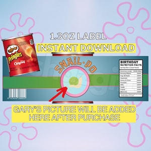 Cartoon Under the Sea Snail-Po Pringles Snack Grootte Chips Label Verjaardagsfeestje Decor Instant Download Sjabloon afdrukbaar digitaal bestand