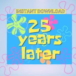 Cartoon onder de zee 25 jaar later tijd posterlabel aanpasbaar verjaardagsfeestje decor afdrukbaar digitaal bestand sjabloon direct downloaden