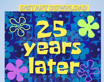 Cartoon Under the Sea 25 Years Later Time Tiki Poster Card Label Birthday Party Decor Instant Download Printable DIGITAL File Template