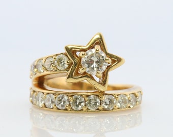 Diamond Star Ring. 18k Yellow Gold Diamond Ring. Shooting Star Wrap around Ring.
