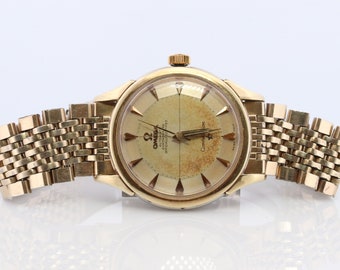 Omega Constellation Pie Pan Watch. Authentic Mens Omega Automatic 5852 Wristwatch. Omega 1950s Gold Plated Pie Pan Dial Arrowhead