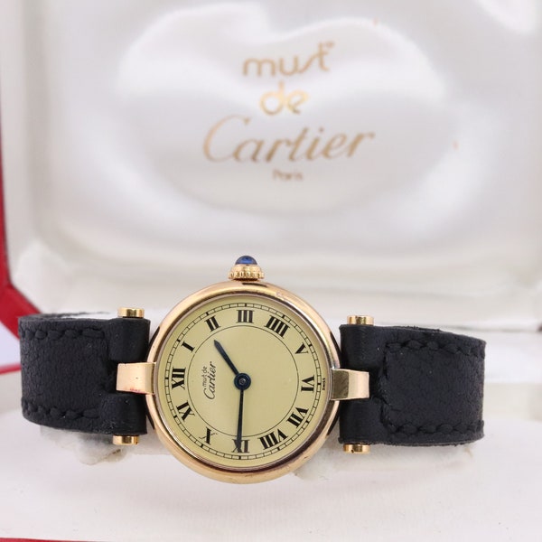 Genuine Cartier Watch. Must de Cartier Vendome Round Argent Vermeil 18k Sterling Silver. Must de Cartier 925 Ladies 590004 Watch