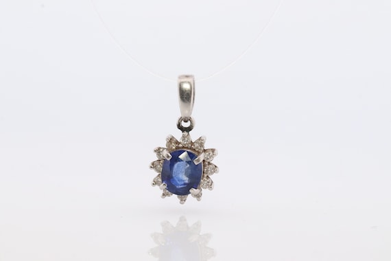 Sapphire Pendant. Genuine Sapphire and Diamond ha… - image 1