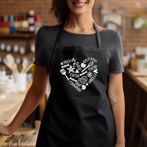 Love Baking Apron, Heart Of Baking Ingredients Apron, Happy Mother's Day Apron Gift, Mom Appreciation Apron, Home Baker Apron, Baking Apron.