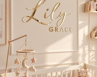 Custom Nursery Name Sign, Cursive Baby Name Wall Decor, Personalized Mirror Acrylic Letters, Baby Shower Gift