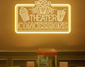 Theater Concession Neon Sign: Movie Room Decor, Popcorn & Drinks