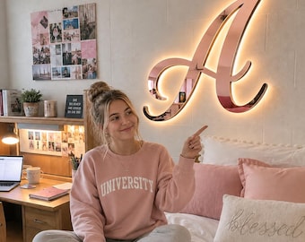 Custom Backlit Letter Sign, Personalized Initial Wall Decor, LED Dorm Room Light, College Gift