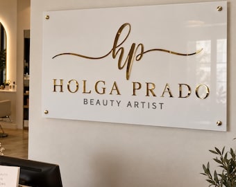 Custom Acrylic Business Sign, Gold Logo Sign for Salon or Office Reception