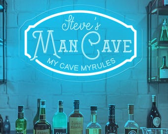 Custom Man Cave Neon Sign with Name, Personalized Bar Wall Light, LED Marquee Style Sign for Home Bar, Garage, Man Cave Gift