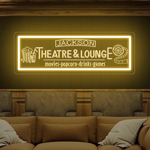 Gepersonaliseerde neonreclame voor thuisbioscoop: aangepast bioscoopdecor
