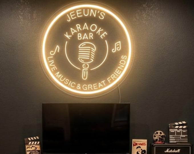 Personalized Neon Karaoke Bar Sign: Custom Music Home Decor