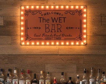 Custom Bar Marquee Sign with Lights, Personalized Home Bar Decor