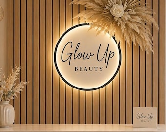 Custom Backlit Acrylic Salon Sign, LED Business Logo, Reception Wall Decor