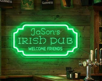 Custom Irish Pub Neon Sign – Personalized Green LED Bar Decor
