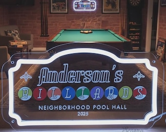 Enseigne néon billard personnalisée : décoration de salle de jeux, cadeau de Noël