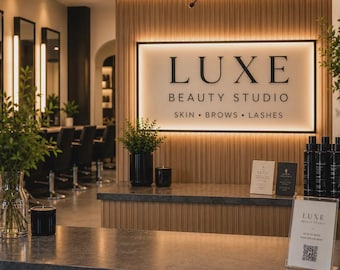 Custom Backlit Acrylic Salon Sign, LED Business Logo, Reception Wall Decor