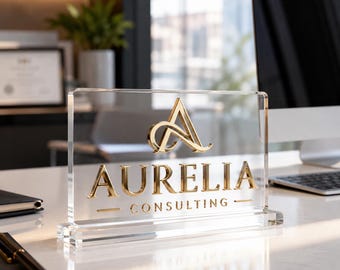 Custom Acrylic Logo Sign, Personalized Office Desk Plaque, Business Branding Decor