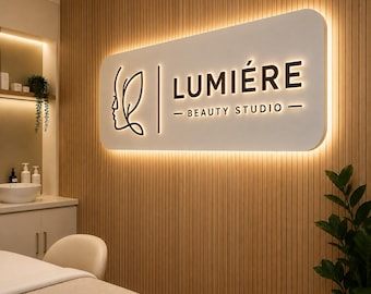 Custom Backlit Business Sign, 3D Logo Light Box, Salon Reception Wall Decor, Personalized Brand Display
