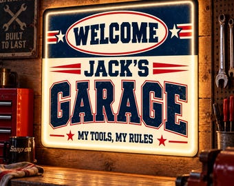 Custom Garage Light Box, Personalized LED Sign, Dad Workshop Decor, Man Cave Gift