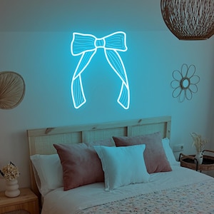 Pink Bow Neon Sign,Custom Home Dorm Wall Decor,Pink Trendy Wall Art,Girl's Room Decor,y2k room decor,Birthday Gift For Girl,Bow Name Decor