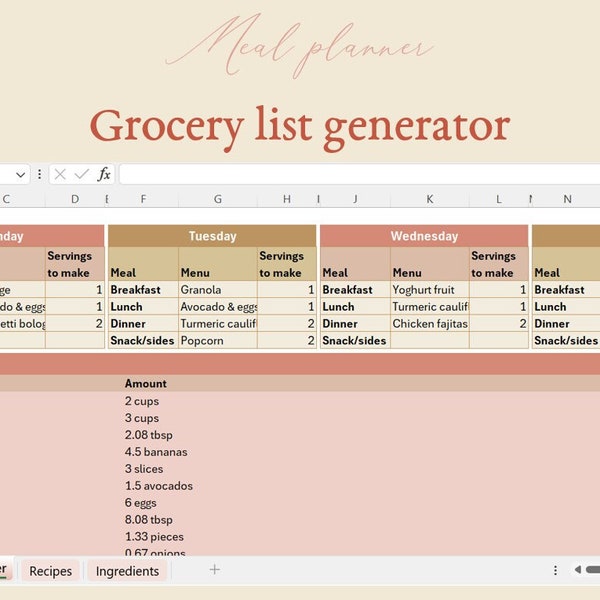 Grocery List Generator - Automated Spreadsheet