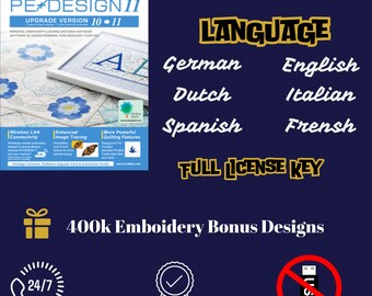 PE DESIGN 11 - Sewing Embroidery Software - 400,000+ Embroidery Designs | Pe-Design BUNDLE , Full Plugins Work with all Windows 10/11