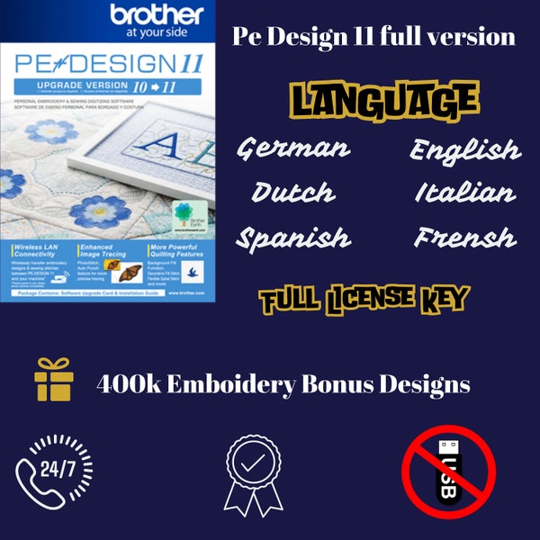 PE DESIGN 11 – Näh-Sticksoftware – 400.000+ Stickdesigns | Pe-Design-BUNDLE, vollständige Plugins funktionieren mit allen Windows 10/11