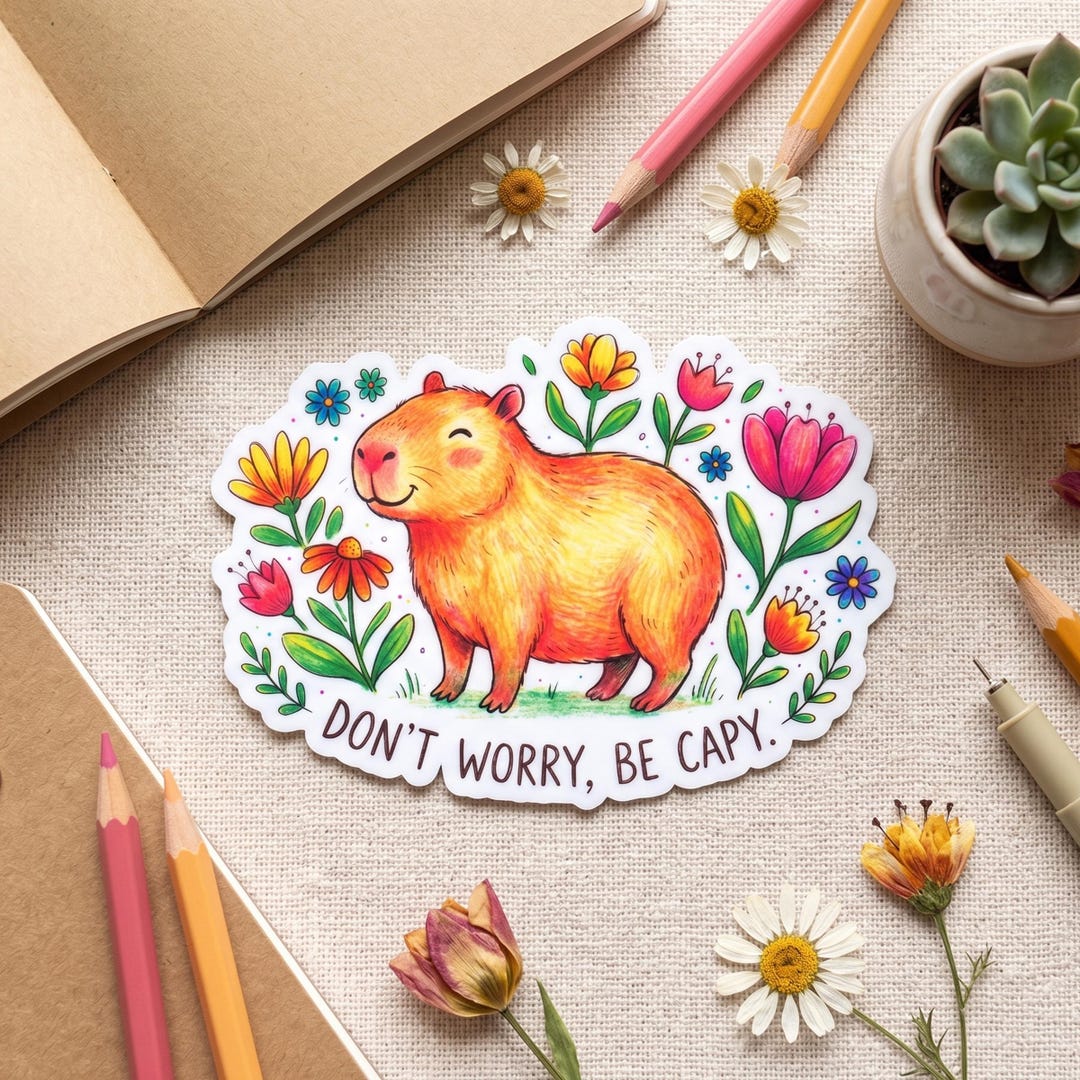 Don't Worry Be Capy Sticker | Capybara Mental Health Vinylsticker ...