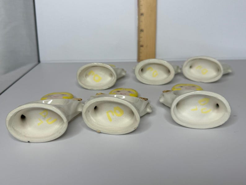 1970s Standing Ceramic Angel Napkin Rings Set of 6 image 8