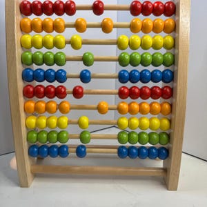 Hape Rainbow Bead Abacus 10 Rows 5 Colors Wooden Beads Counting Stand