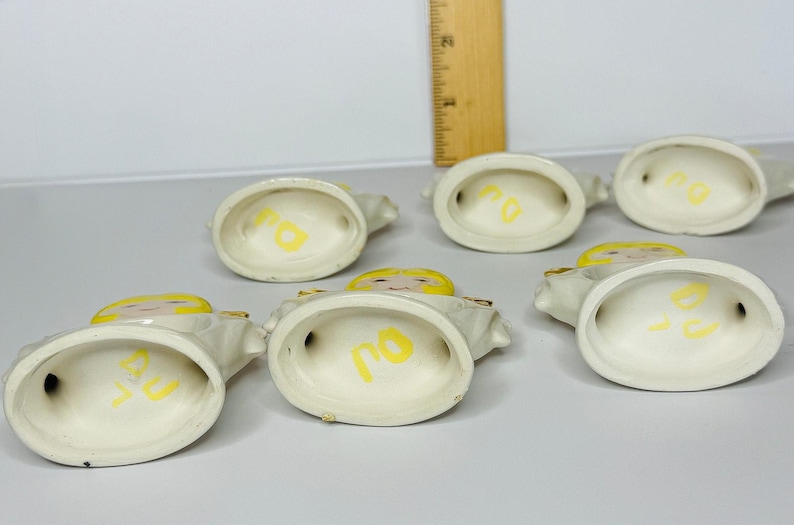 1970s Standing Ceramic Angel Napkin Rings Set of 6 image 9