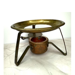 3-Piece Copper and Brass Food Warming Stand Chafing Dish w/Copper Pot