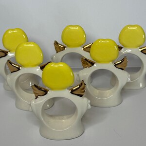 1970s Standing Ceramic Angel Napkin Rings Set of 6 image 4