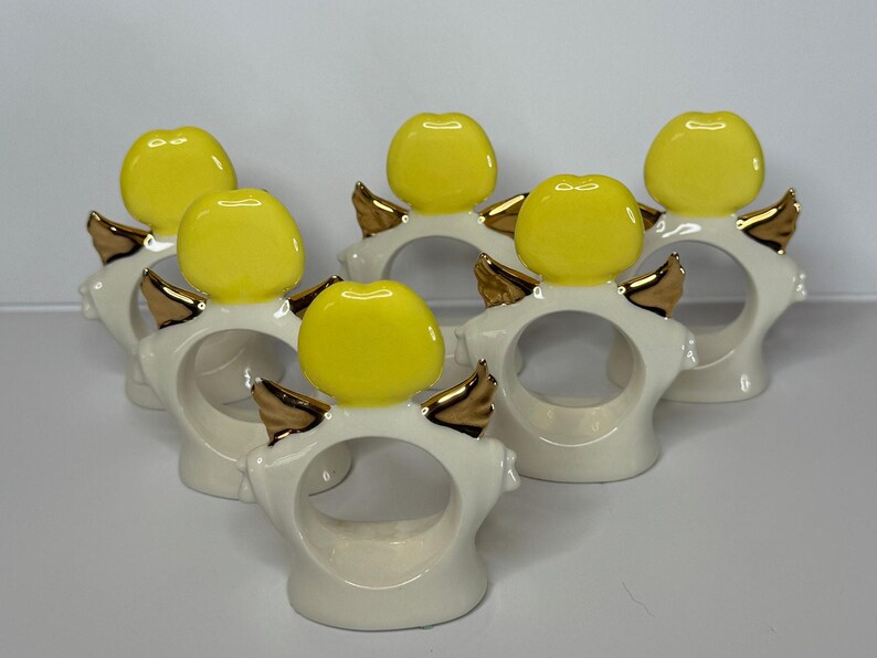 1970s Standing Ceramic Angel Napkin Rings Set of 6 image 4