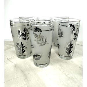 MCM Libbey Silver Leaf Juice/Shot Glasses Set of 6