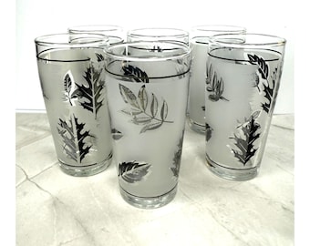 MCM Libbey Silver Leaf Juice/Shot Glasses Set of 6