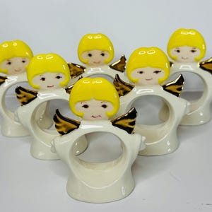 1970s Standing Ceramic Angel Napkin Rings Set of 6 image 2
