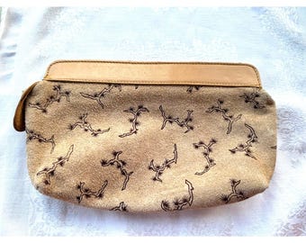 Mexican Suede Clutch Purse w/ Leather Upper and Zipper Enclosure